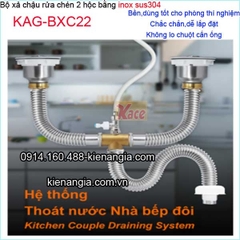 Bộ xả chậu rửa chén 2 hộc cao cấp ống bằng inox sus304 KAG-BXC22