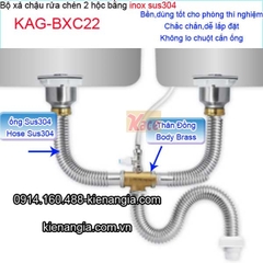 Bộ xả chậu rửa chén 2 hộc cao cấp ống bằng inox sus304 KAG-BXC22