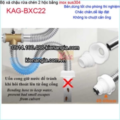 Bộ xả chậu rửa chén 2 hộc cao cấp ống bằng inox sus304 KAG-BXC22