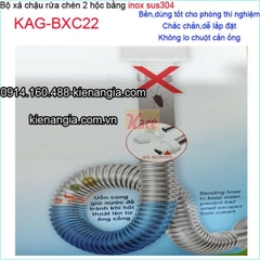 Bộ xả chậu rửa chén 2 hộc cao cấp ống bằng inox sus304 KAG-BXC22