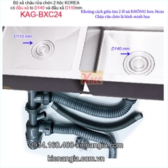 Bộ xả chậu rửa chén 2 hộc lệch đầu xả D140 và D110 KAG-BXC24