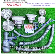 Bộ xả chậu rửa chén 2 hộc lệch đầu xả D140 và D110 KAG-BXC24