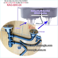 Bộ xả chậu rửa chén 2 hộc lệch đầu xả D140 và D110 KAG-BXC24