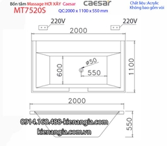 Bồn dài xây Caesarbồn nằm 2 mét massage hơi Caesar-MT7520S