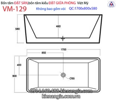 Bồn tắm chữ nhật Đặt sàn acrylic Việt Mỹ VM-129