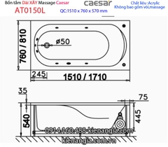 Bồn tắm dài chân yếm 15 mét Caesar-AT0150L