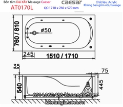 Bồn tắm dài chân yếm 17 mét Caesar-AT0170L