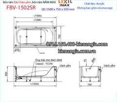 Bồn tắm dài Inax chân yếm acrylic 15 mét INAX-FBV1502SR
