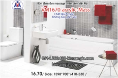 Bồn tắm dài massage acrylic 16m Việt Mỹ 1670