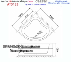 Bồn tắm góc chân yếm 13 mét Caesar-AT5133
