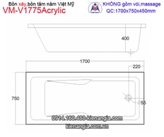 Bồn tắm nằm xây Acrylic Việt Mỹ VM-V1775Acrylic