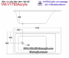 Bồn tắm nằm xây Acrylic Việt Mỹ VM-V1783Acrylic