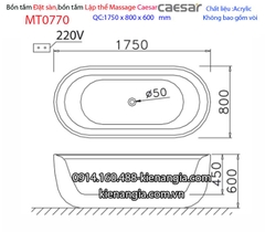 Bồn tắm oval massage đặt sàn Caesar-MT0770