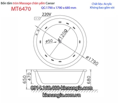 Bồn tắm tròn MASSAGE đặt sàn Caesar-MT6470