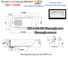 Bồn xây Inaxbồn dài acrylic 15m INAX FBV-1500R