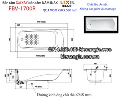 Bồn xây Inaxbồn dài acrylic 17m INAX FBV-1700R