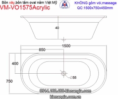 Bồn xây oval Acrylic Việt Mỹ VM-VO1575Acrylic