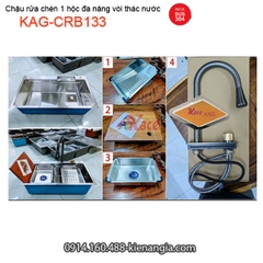 Chậu 1 hộc 75x46 đa năng có vòi thác nước KAG-CRB133