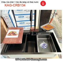 Chậu 1 hộc 75x46 đa năng có vòi thác nước KAG-CRB134