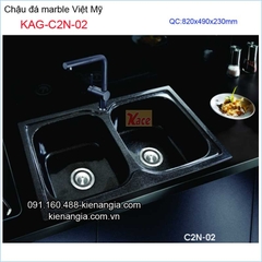 Chậu đá marble 2 hộc 83x49 cm Việt Mỹ KAG-S2N-02