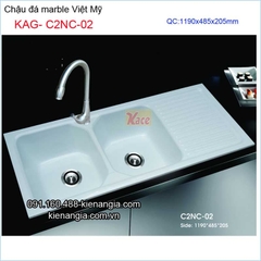 Chậu đá marble 2 hộc 119x48.5 cm Việt Mỹ KAG-C2NC-02