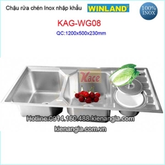 Chậu inox 2 hộc có hộc rác 120x50 cm Winland KAG-WG08
