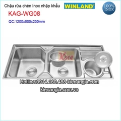 Chậu inox 2 hộc có hộc rác 120x50 cm Winland KAG-WG08
