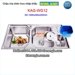 Chậu inox 2 hộc có hộc rác 100x46 cm Winland KAG-WG12