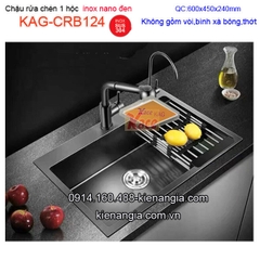Chậu nano đen 1 hộc 60x45cm inox 304 KAG-CRB124