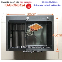 Chậu nano đen 1 hộc 60x45cm inox 304 KAG-CRB124