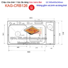 Chậu nano đen 1 hộc có rửa ly inox 304 88X46 cm KAG-CRB126