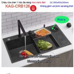 Chậu nano đen 1 hộc có rửa ly inox 304 88X46 cm KAG-CRB126
