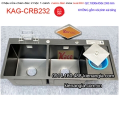 Chậu Nano đen 2 hộc 1 cánh đa năng 100x45 cm inox 304 KAG-CRB232