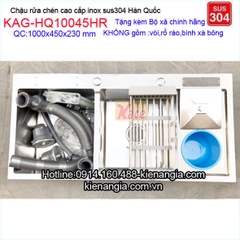 Chậu rừ có hộc rác,giắt dao thớt 100x45 inox đúc KAG-HQ10045HR