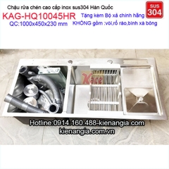 Chậu rừ có hộc rác,giắt dao thớt 100x45 inox đúc KAG-HQ10045HR