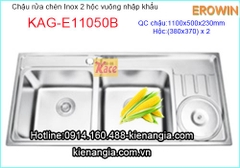 Chậu rửa bát 110x50 cm EROWIN 2 hộc (bm) KAG-E11050B
