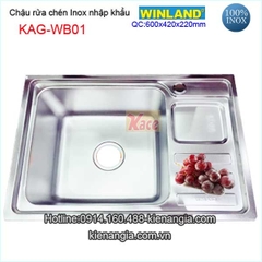 Chậu rửa chén 1 hộc 1 cánh 60X42 cm inox Winland KAG-WB01