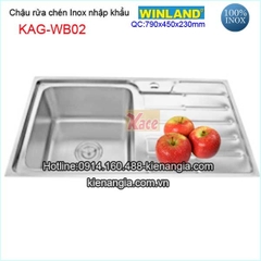 Chậu rửa chén 1 hộc 1 cánh 79x45 cm inox Winland KAG-WB02