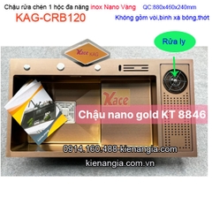 Chậu rửa chén 1 hộc có rửa ly Nano Vàng 88x46cm KAG-CRB120