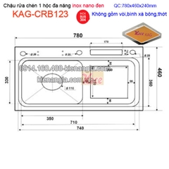 Chậu rửa chén 1 hộc có rửa ly Nano Vàng 88x46cm KAG-CRB120