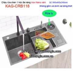 Chậu rửa chén 1 hộc có rửa ly Nano xám 88x46cm KAG-CRB118