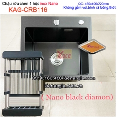 Chậu rửa chén 1 hộc Nano đen 45x40cm KAG-CRB116