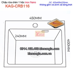 Chậu rửa chén 1 hộc Nano đen 45x40cm KAG-CRB116