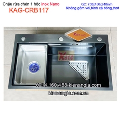 Chậu rửa chén 1 hộc Nano đen 75x45cm KAG-CRB117