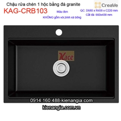 Chậu rửa chén 1 hộc vuông 68x45cm đá granite Creave KAG-CRB103