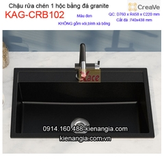 Chậu rửa chén 1 hộc vuông 76x45cm đá granite Creave KAG-CRB102