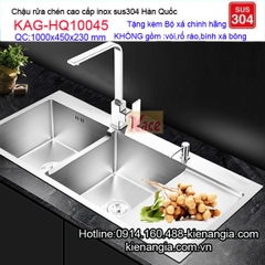 Chậu rửa chén 100x45 sus304 đúc 2 hộc vuông có cánh KAG-HQ10045