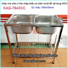 Chậu rửa chén 2 hộc có chân và kệ vật dụng KAG-78x43 CC