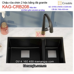 Chậu rửa chén âm bàn đá granite 2 hộc 76x45cm Creave CRBA KAG-CRB208