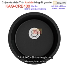 Chậu rửa chén âm bàn tròn đá granite D45cm Creave CRBA KAG-CRB100